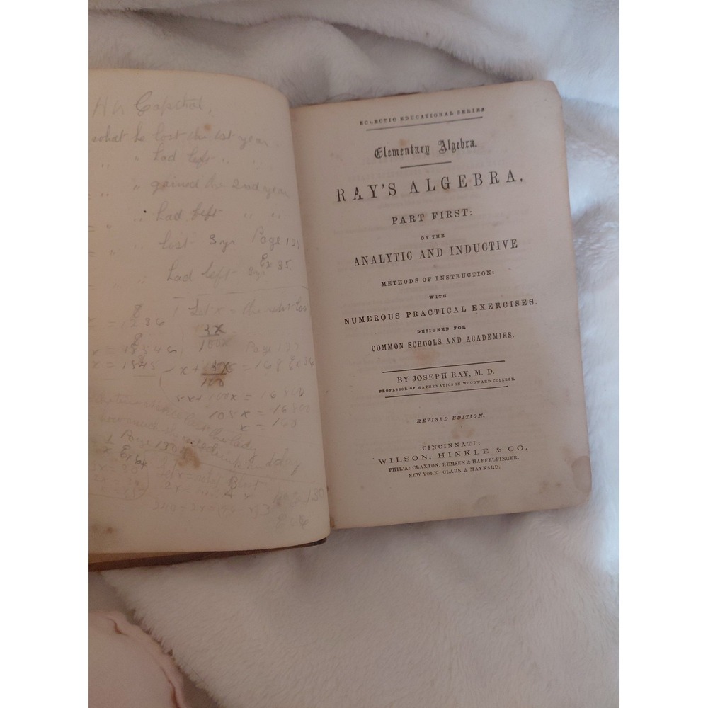 Joseph Ray's Algebra Part First 1848 HC Antique Math Book - Picture 4 of 9